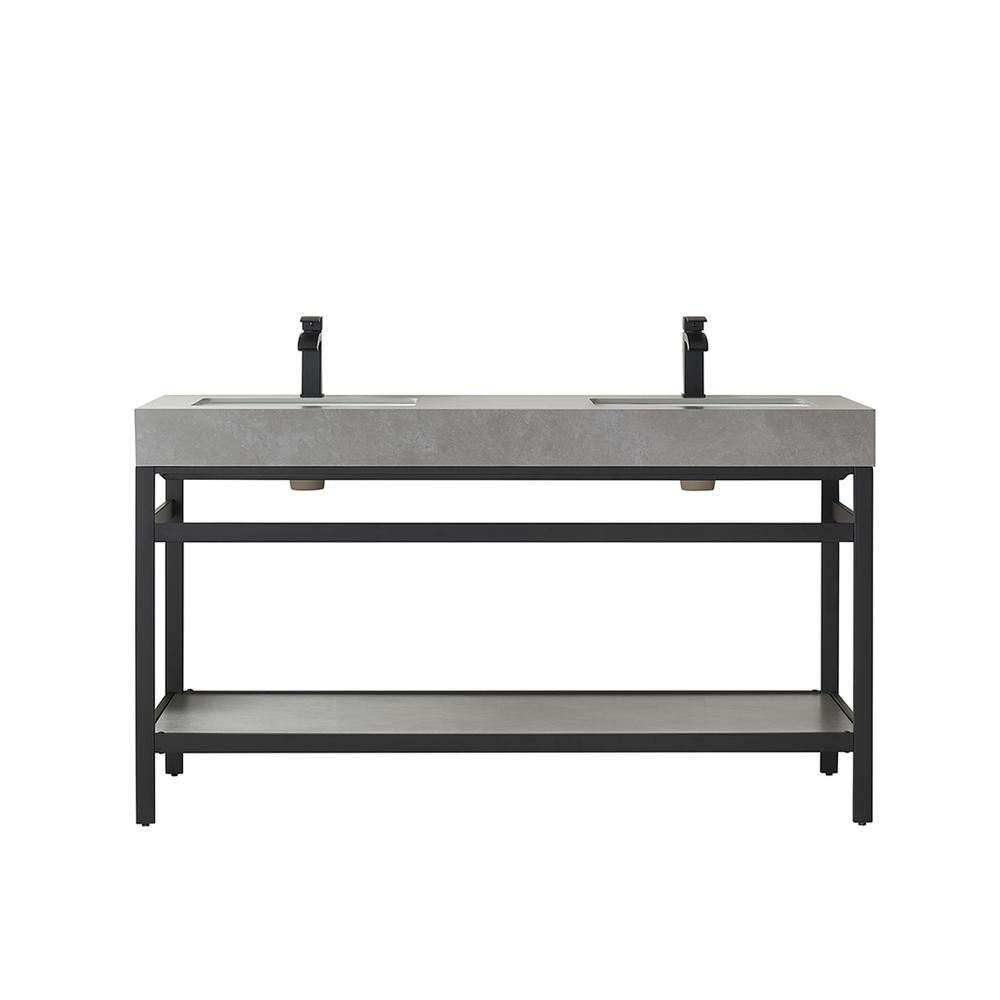 Double Sink Bath Vanity Metal Support with Grey Sintered Stone Top. Picture 1