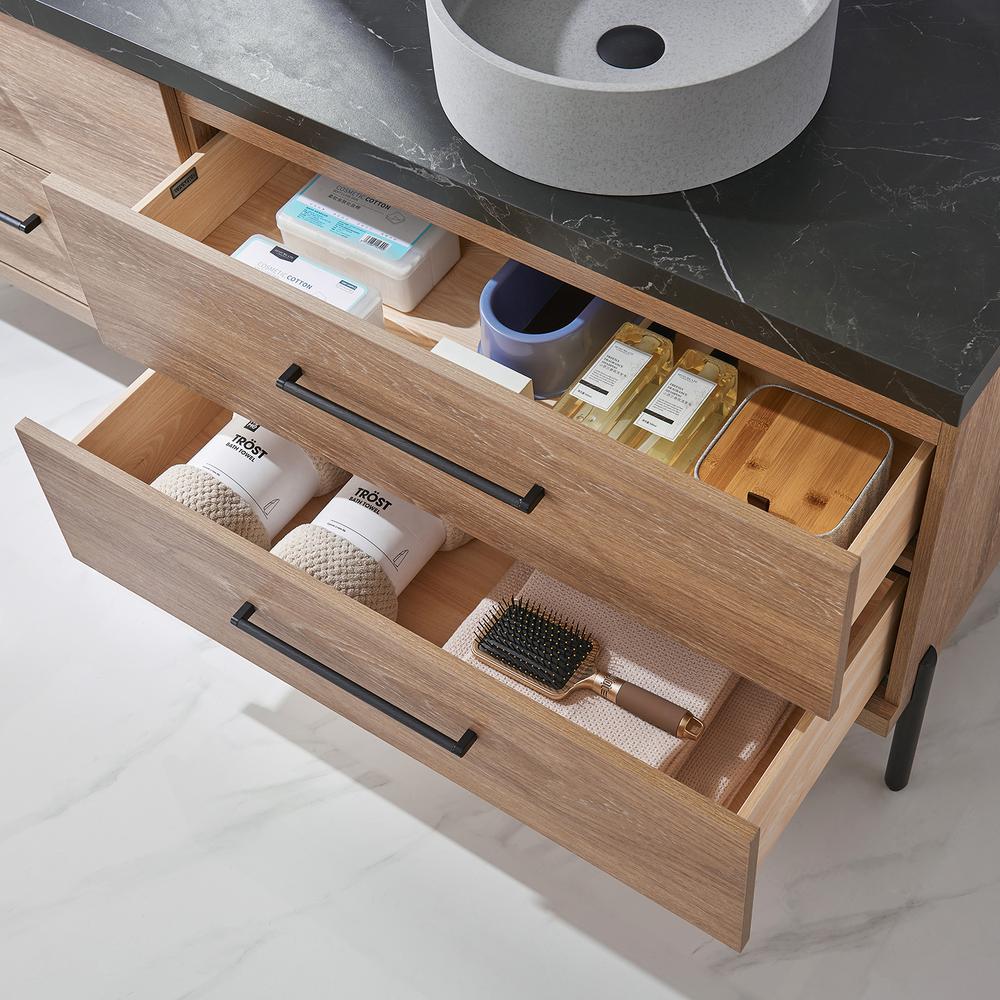 Double Sink Bath Vanity with Sintered Stone Top with Concrete Sink and Mirror. Picture 4