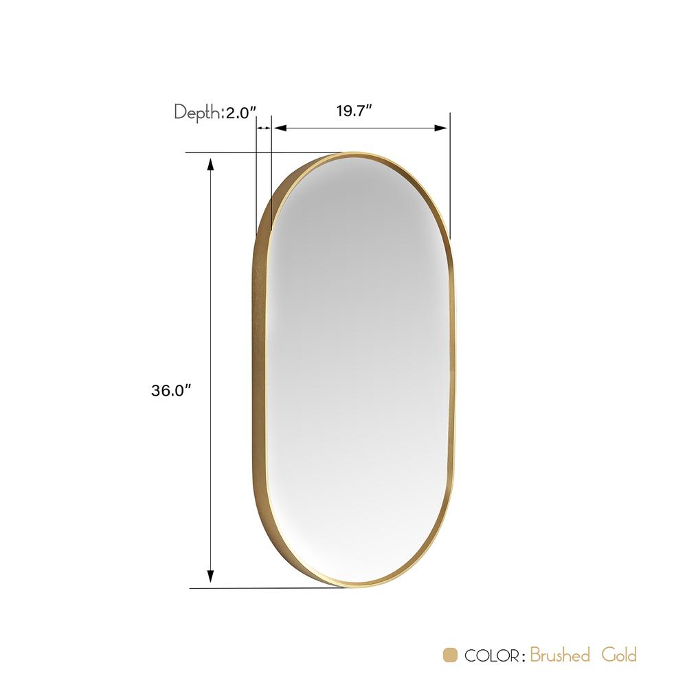 Miajadas 20 in. W x 36 in. H Oval Metal Wall Mirror in Brushed Gold. Picture 8