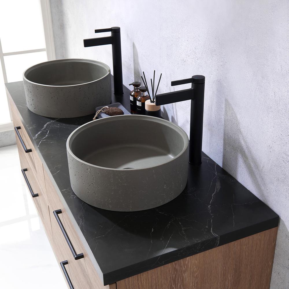 Double Sink Bath Vanity with Black Sintered Stone Top with Concrete Sink. Picture 9