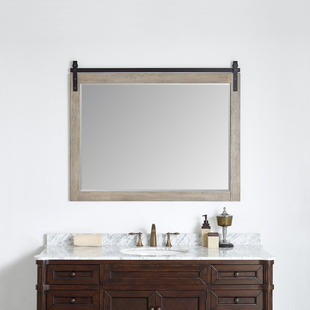 Cortes 48" Rectangular Bathroom Vanity Barndoor Wall Mount Mirror in Grey. Picture 2