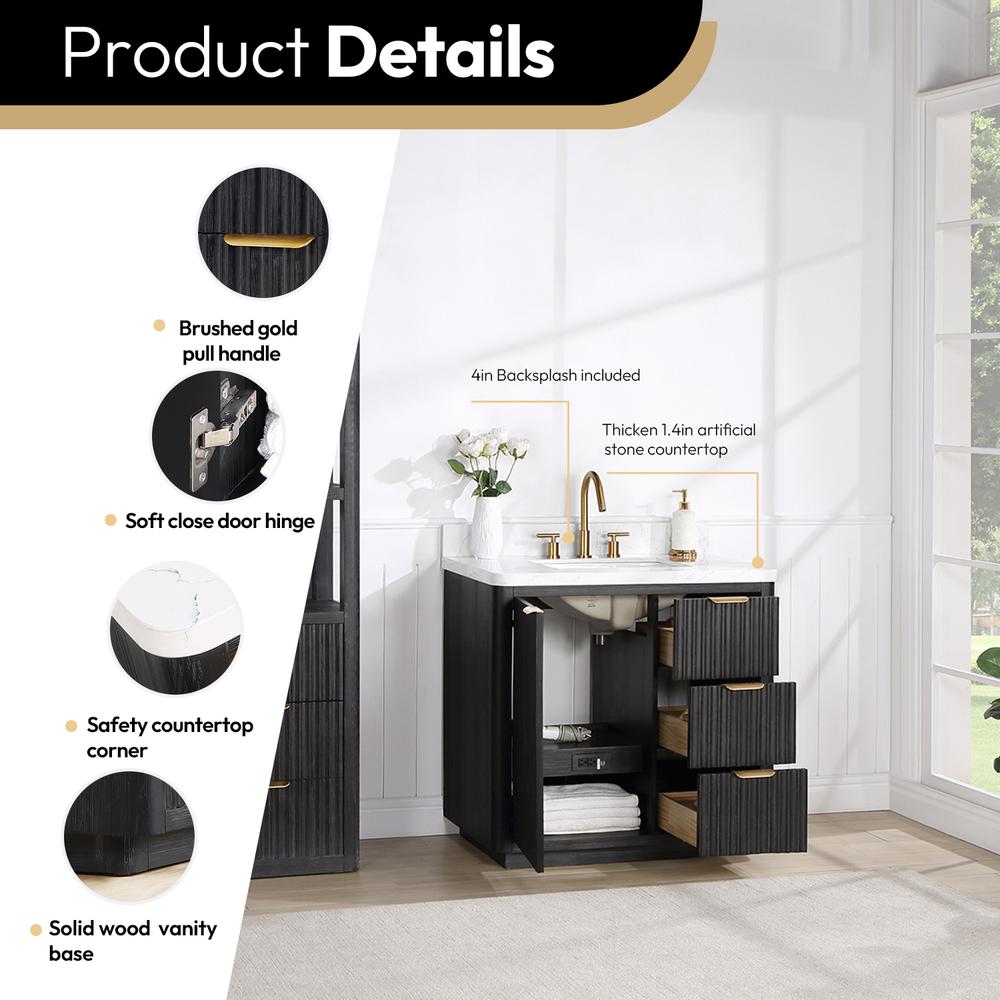 Free-standing Single Bathroom Vanity with Composite top in Lightning White. Picture 6