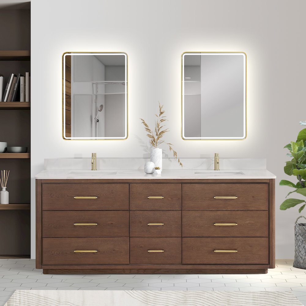 Porto 84" Free-standing Double Bath Vanity in Aged Dark Brown Oak. Picture 6