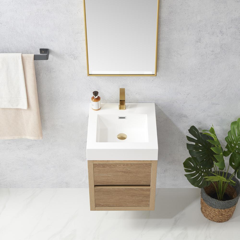 Single Sink Wall-Mount Bath Vanity Composite Integral Square Sink Top, Mirror. Picture 5