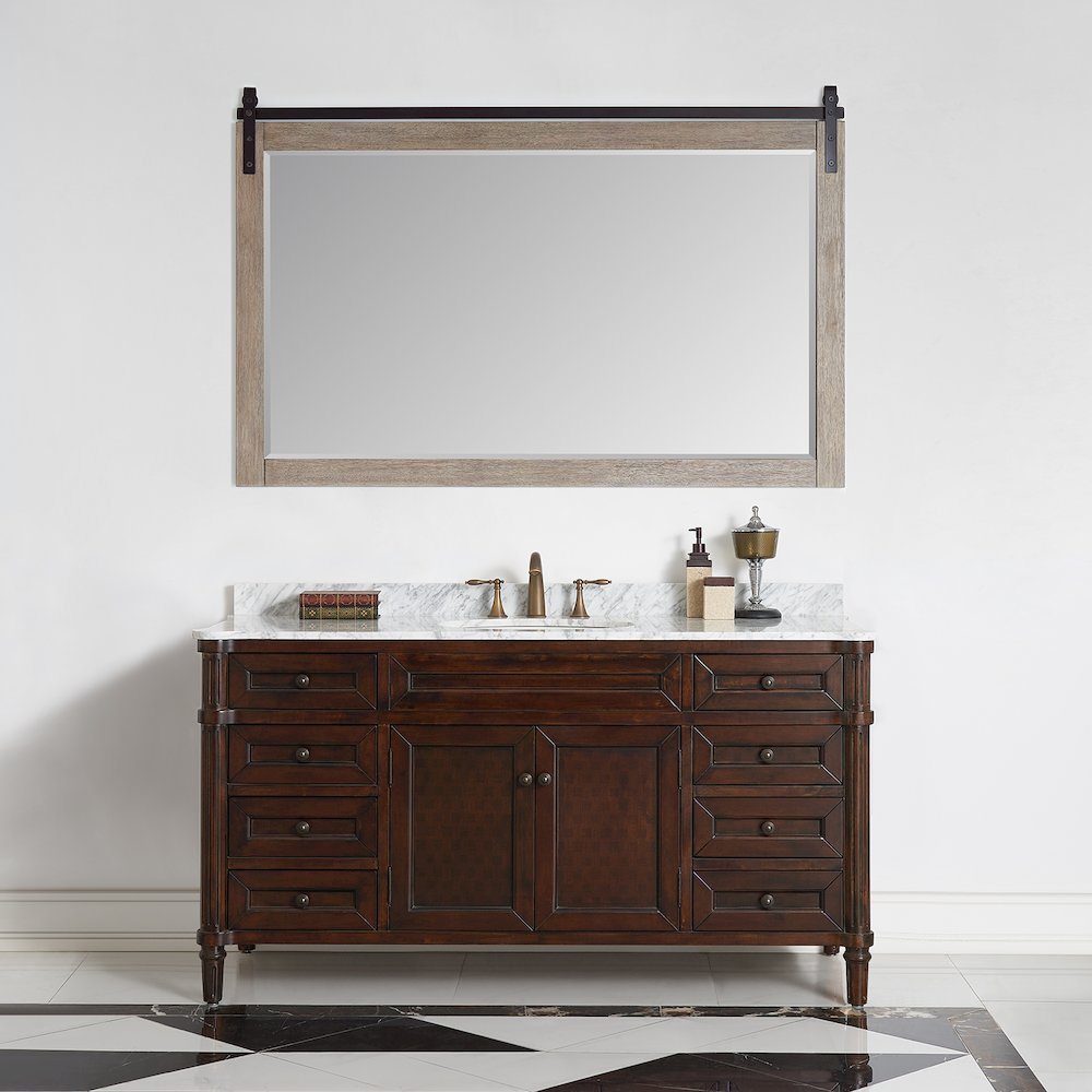 Cortes 60" Rectangular Bathroom Vanity Barndoor Wall Mount Mirror in Grey. Picture 6
