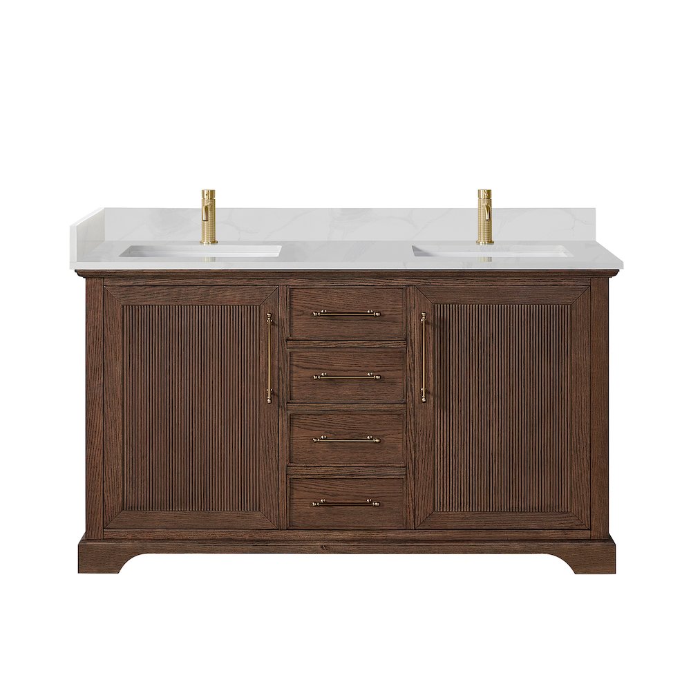 Tokyo 60M" Freestanding Double Bath Vanity in Aged Dark Brown Oak. Picture 1