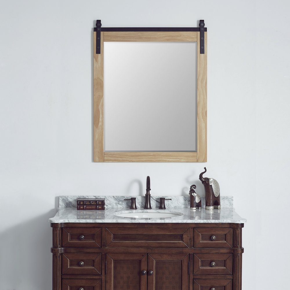 Cortes 32" Rectangular Bathroom Vanity Barndoor Wall Mount Mirror in Pine. Picture 2