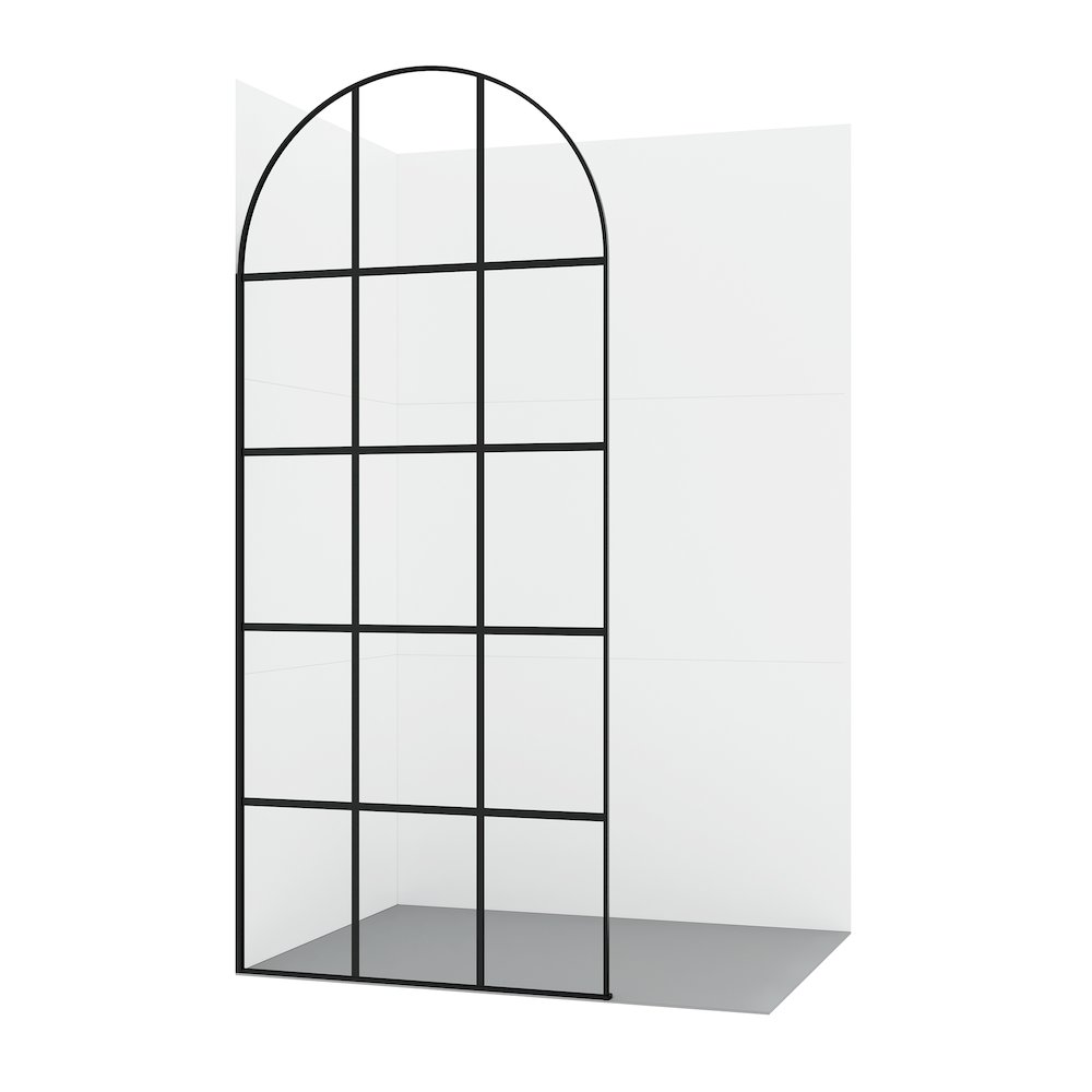 Aranaz 34" W x 78" H Fixed Single Panel Frameless Shower Door in Matte Black. Picture 1