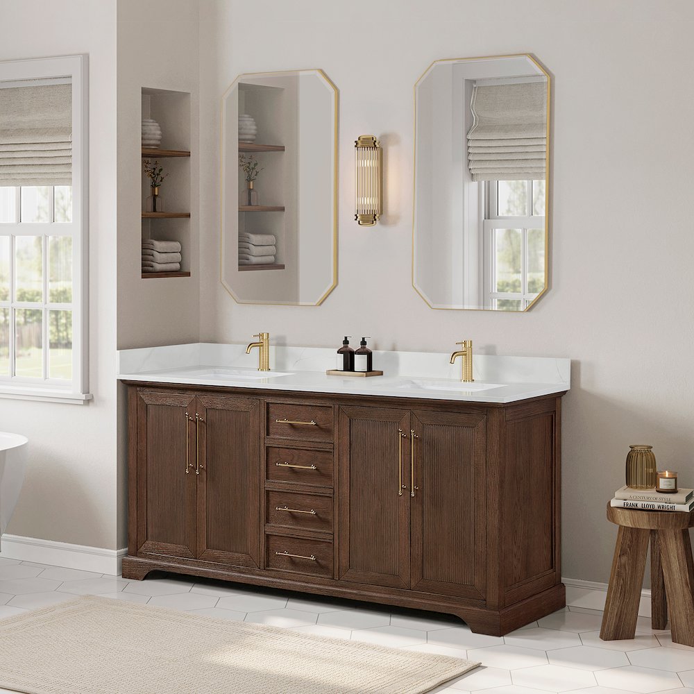 Tokyo 72" Freestanding Double Bath Vanity in Aged Dark Brown Oak. Picture 4