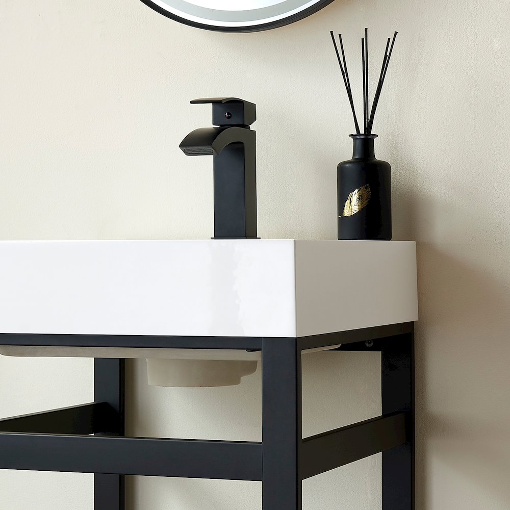 Square White Finish Composite Granite Stone Console Bathroom Vanity Sink. Picture 5