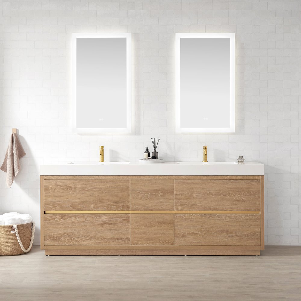 Huesca 84" Double Sink Bath Vanity in North American Oak. Picture 3