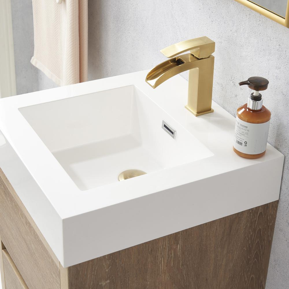 Single Sink Wall-Mount Bath Vanity Composite Integral Square Sink Top, Mirror. Picture 6