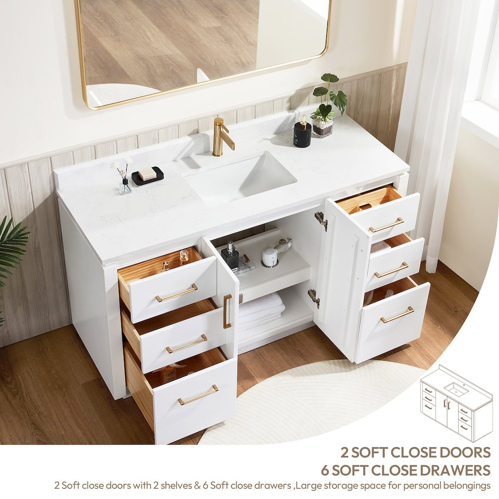San 60" Free-standing Single Bath Vanity in White. Picture 6