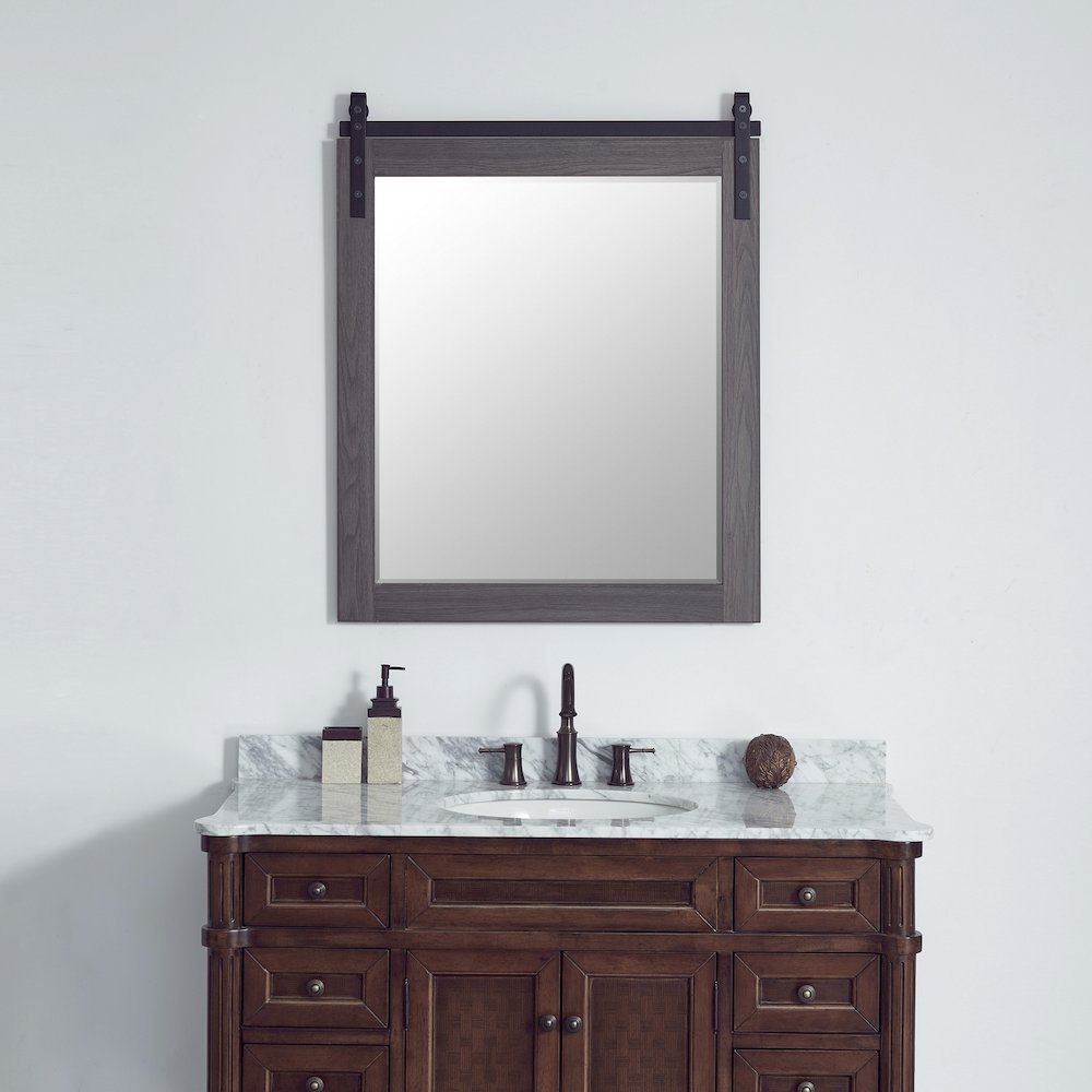 Cortes 32" Rectangular Bathroom Vanity Barndoor Wall Mount Mirror in Oak. Picture 3