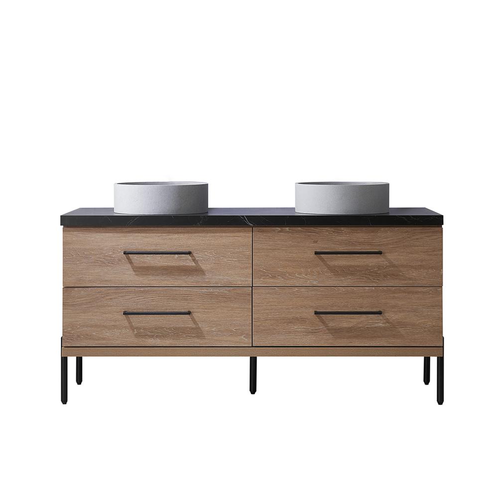 Double Sink Bath Vanity with Black Sintered Stone Top with Concrete Sink. Picture 2