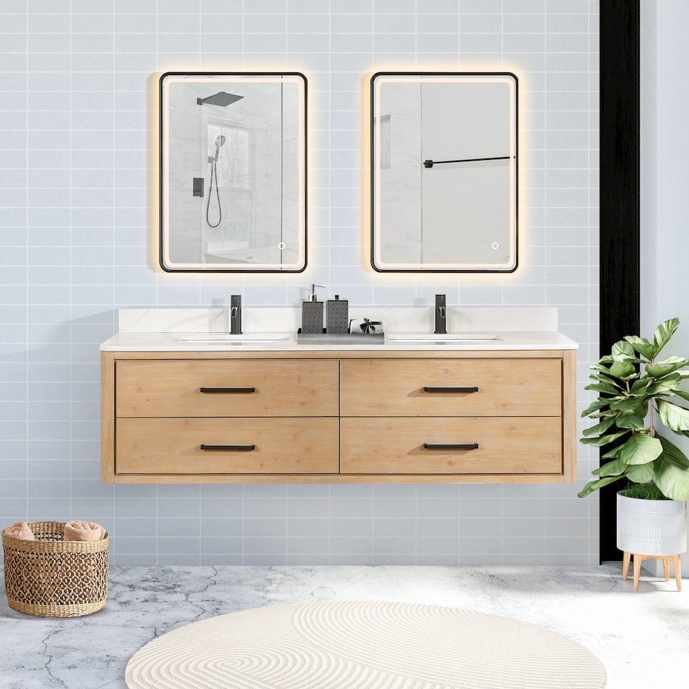 Cristo 72" Floating Double Bath Vanity in Fir Wood Brown. Picture 3