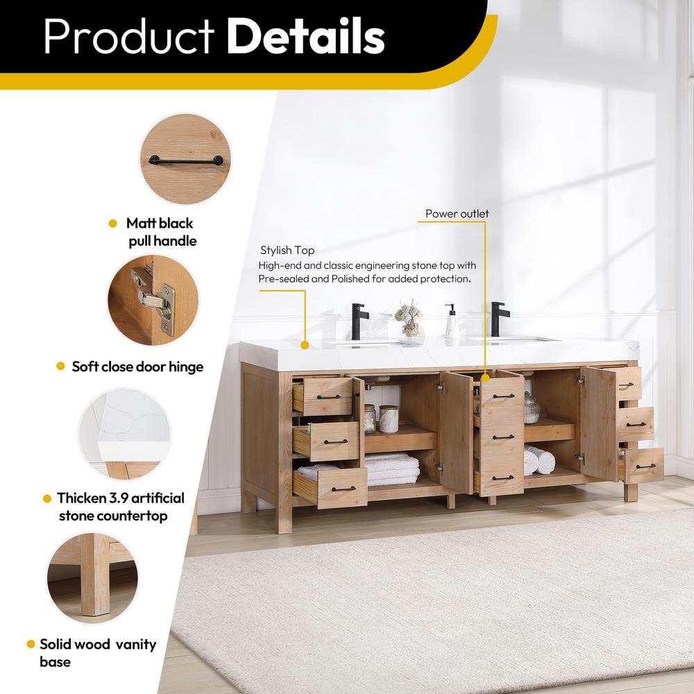 Free-standing Double Bathroom Vanity with Composite top in Lightning White. Picture 7