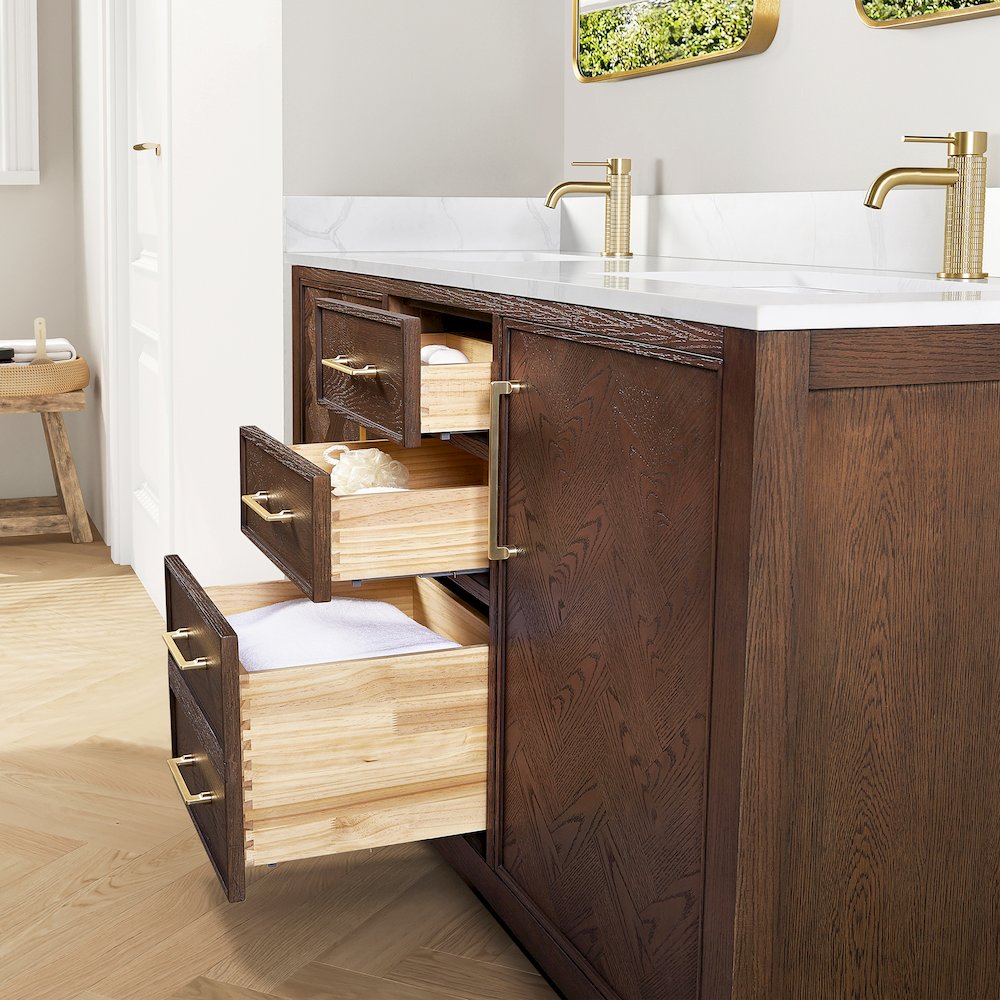 Jakarta 72" Freestanding Double Bath Vanity in Aged Dark Brown Oak. Picture 11