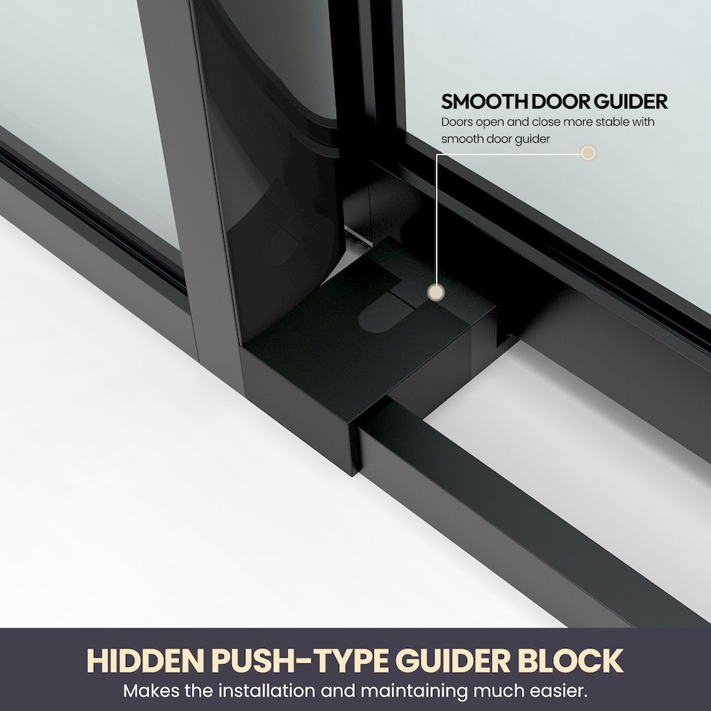 Losar 68" W x 78" H Single Sliding Frameless Shower Door in Matte Black. Picture 12