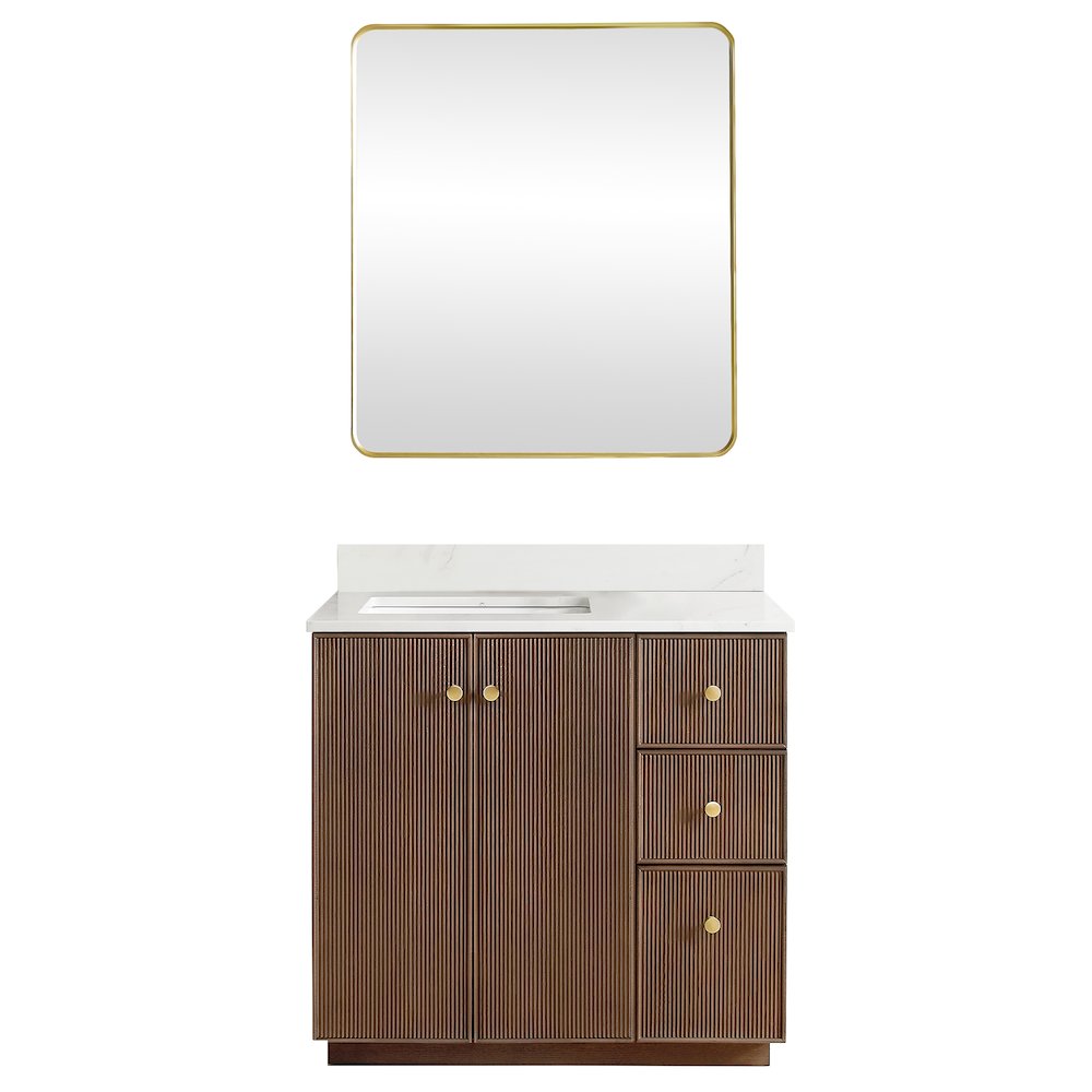 Oza 36" Free-standing Single Bath Vanity in Aged Dark Brown Oak. Picture 1