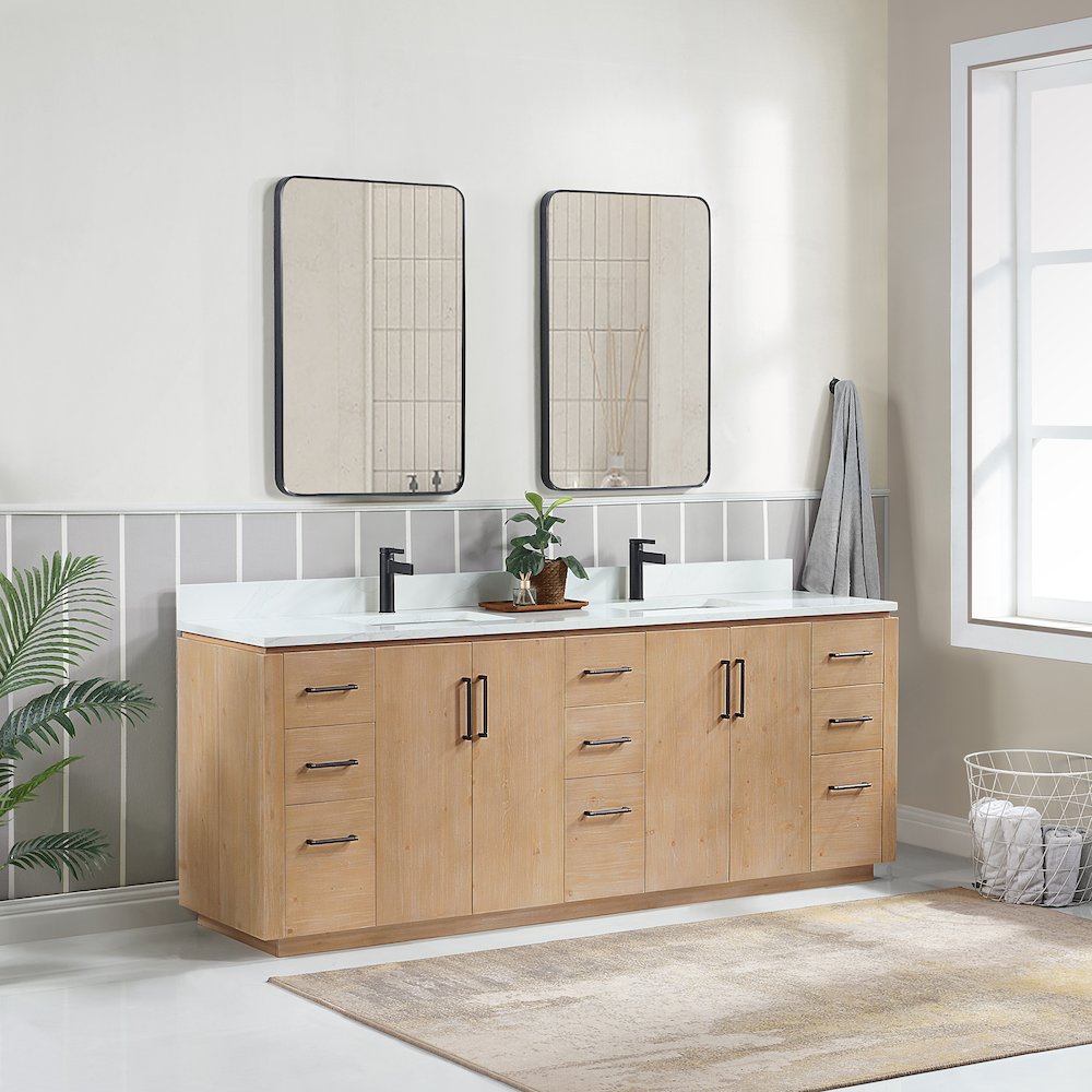 San 84" Free-standing Double Bath Vanity in Fir Wood Brown. Picture 4