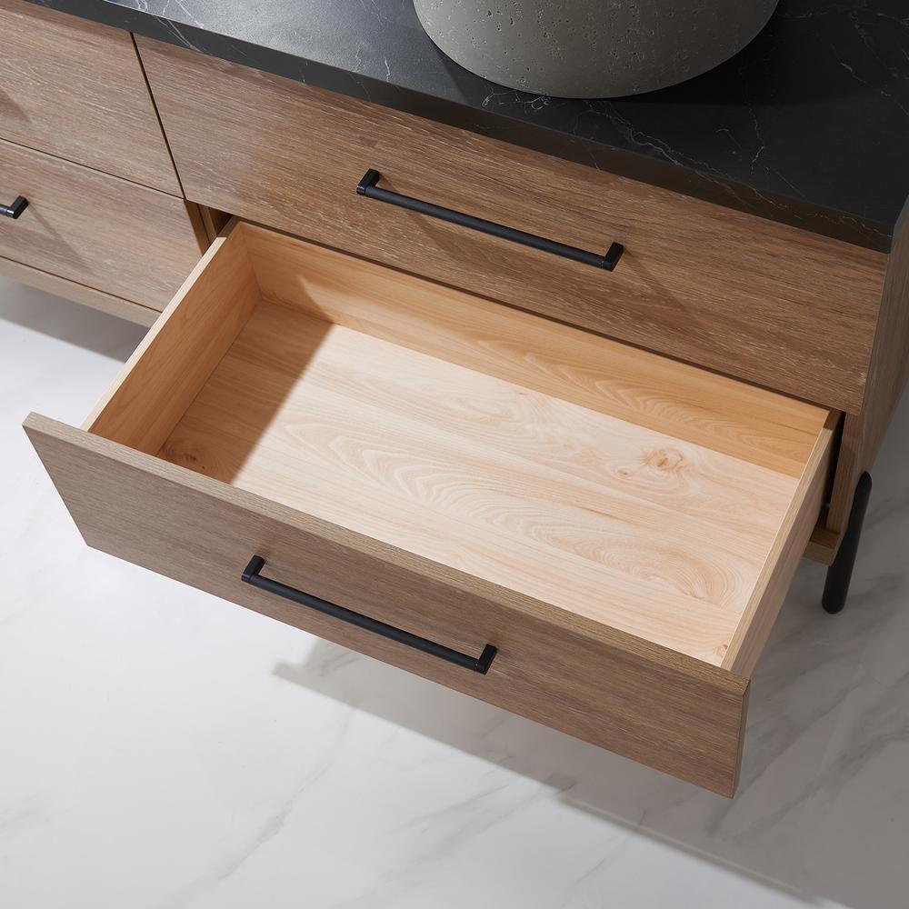 Double Sink Bath Vanity with Sintered Stone Top with Concrete Sink and Mirror. Picture 9
