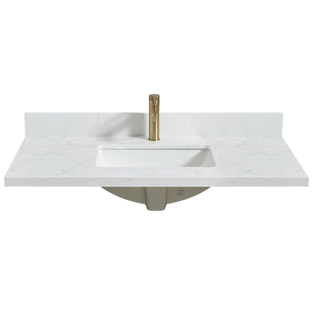 Composite Stone Vanity Top in Grain White with White Rectangular Single Sink. Picture 8