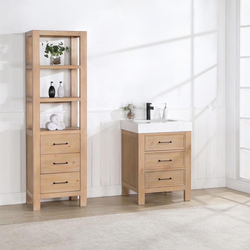 Free-standing Single Bathroom Vanity with Composite top in Lightning White. Picture 4