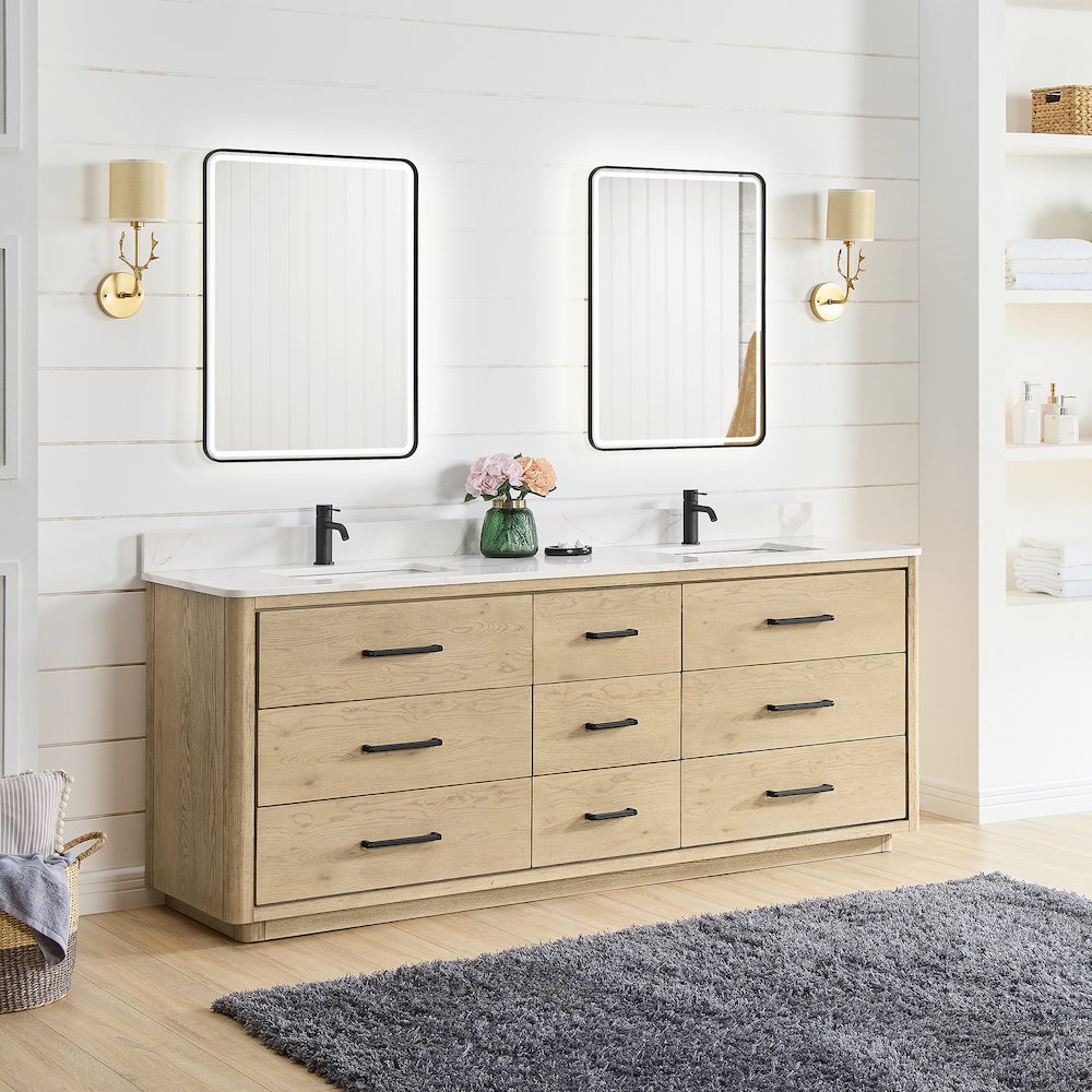 Porto 84" Free-standing Double Bath Vanity in Aged Natural Oak. Picture 8