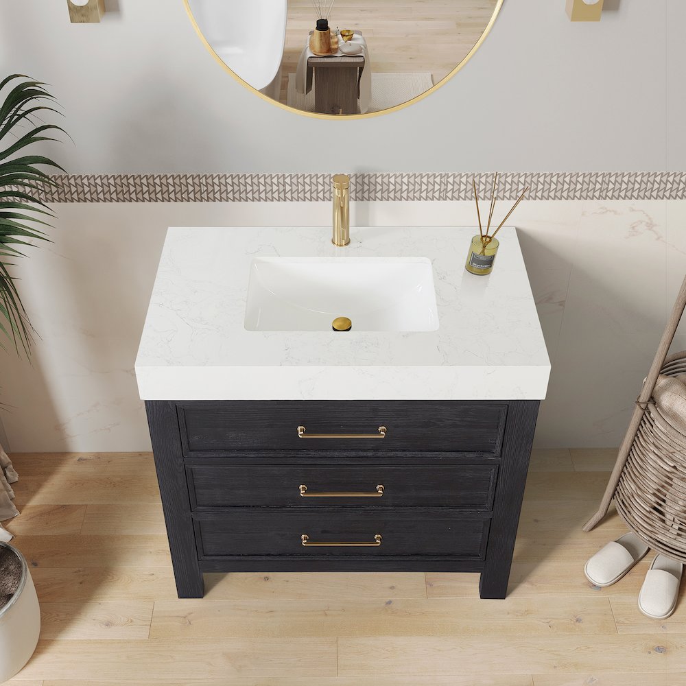 León 36in. Free-standing Single Bathroom Vanity in Fir Wood Black. Picture 5
