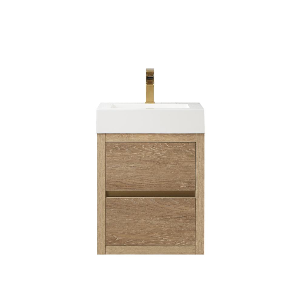 Single Sink Wall-Mount Bath Vanity with Composite Integral Square Sink Top. Picture 1