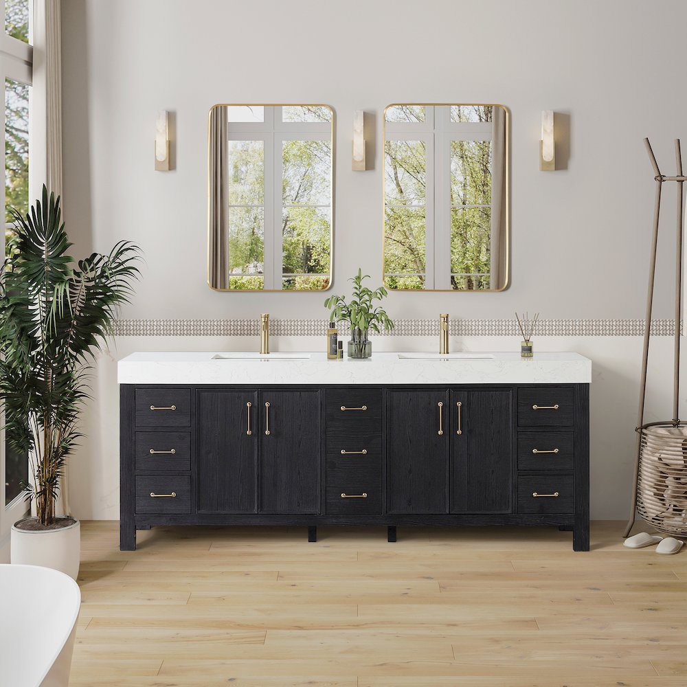 León 84in. Free-standing Double Bathroom Vanity in Fir Wood Black. Picture 3