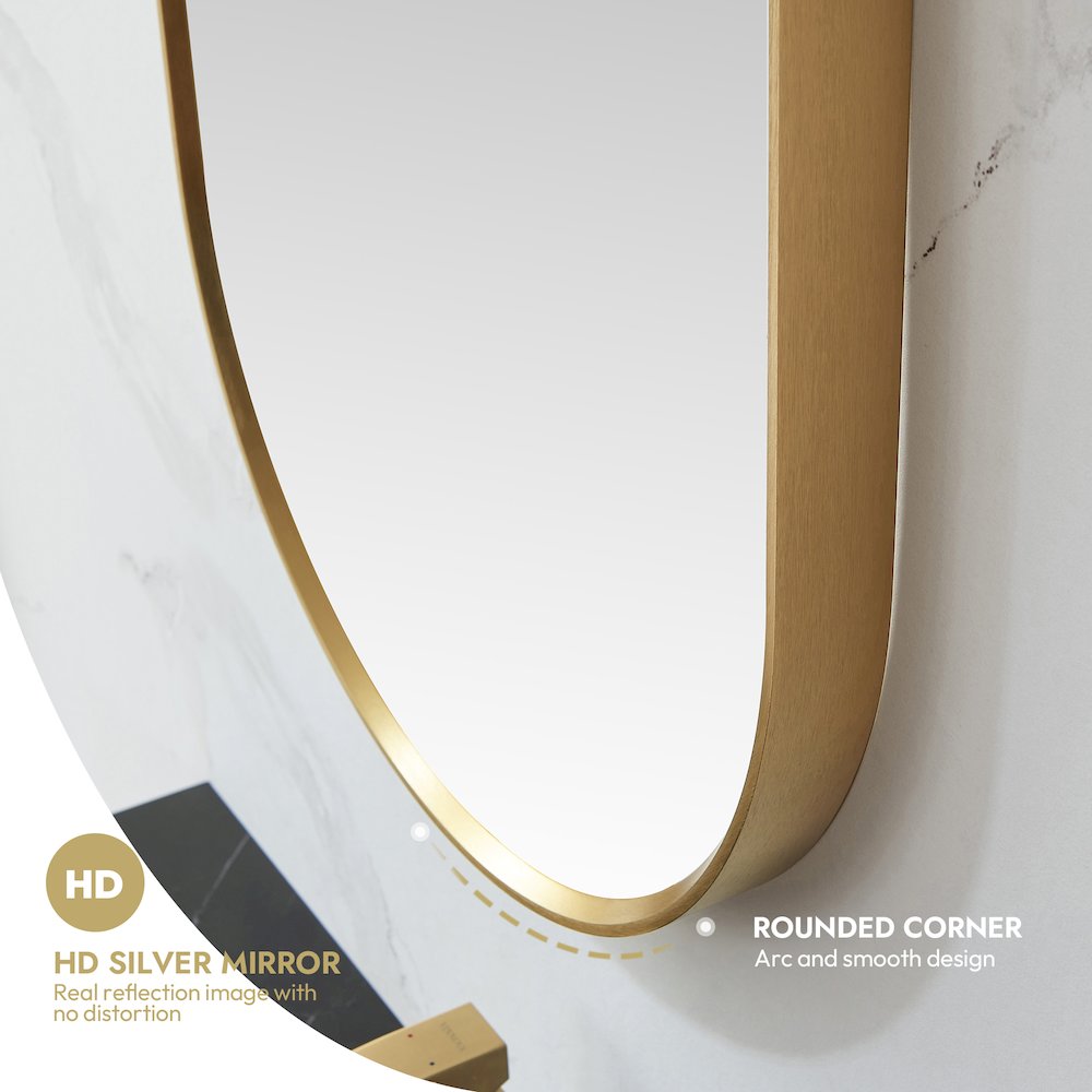 Oval Aluminum Framed Wall Mount Bathroom Vanity Mirror in Brushed Gold. Picture 6