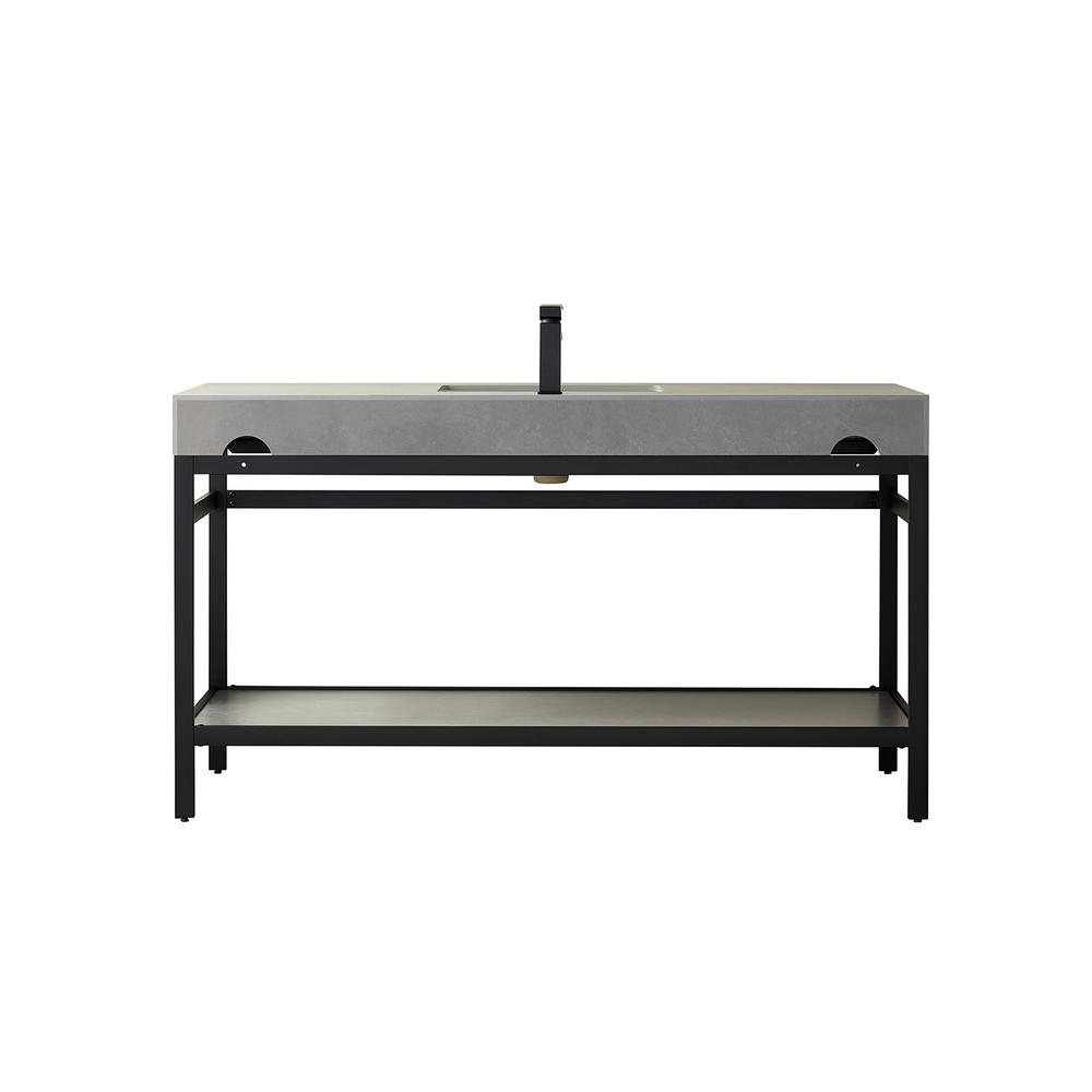 Single Sink Bath Vanity Metal Support with Grey Sintered Stone Top. Picture 2