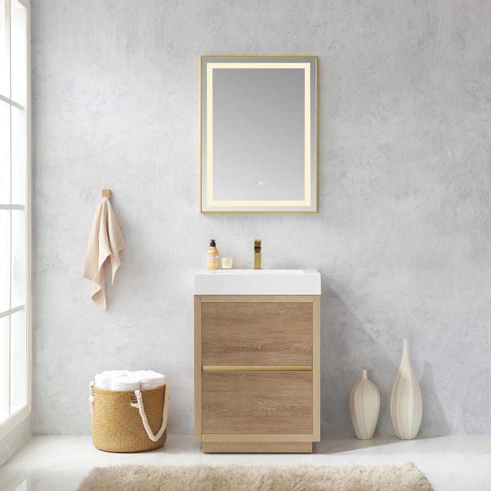 Single Sink Bath Vanity with Composite Integral Square Sink Top and Mirror. Picture 3