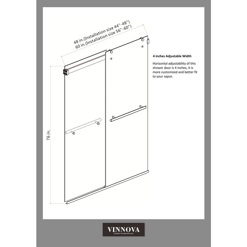 Spezia 60" W x 76" H Double Sliding Frameless Shower Door in Matte Black. Picture 15
