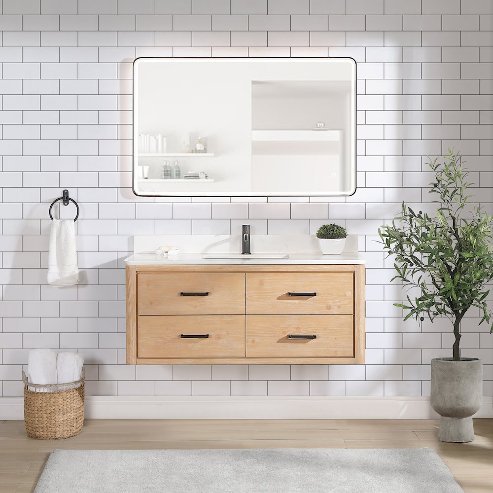 Cristo 48" Floating Single Bath Vanity in Fir Wood Brown. Picture 4