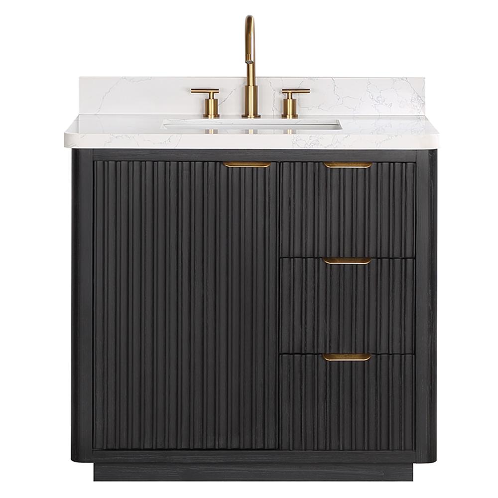 Free-standing Single Bathroom Vanity with Composite top in Lightning White. Picture 1
