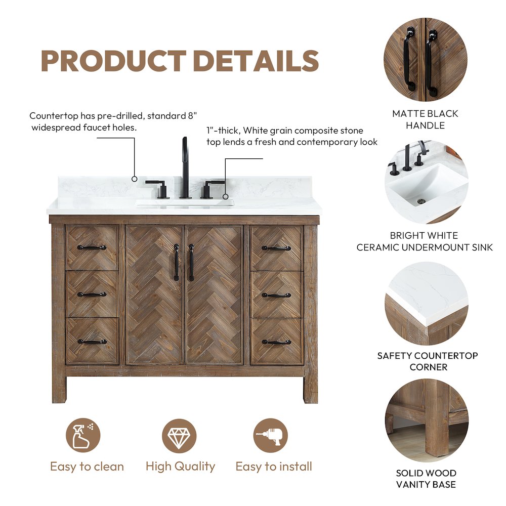 Javier 48" Free-standing Single Bath Vanity in Spruce Antique Gray. Picture 16