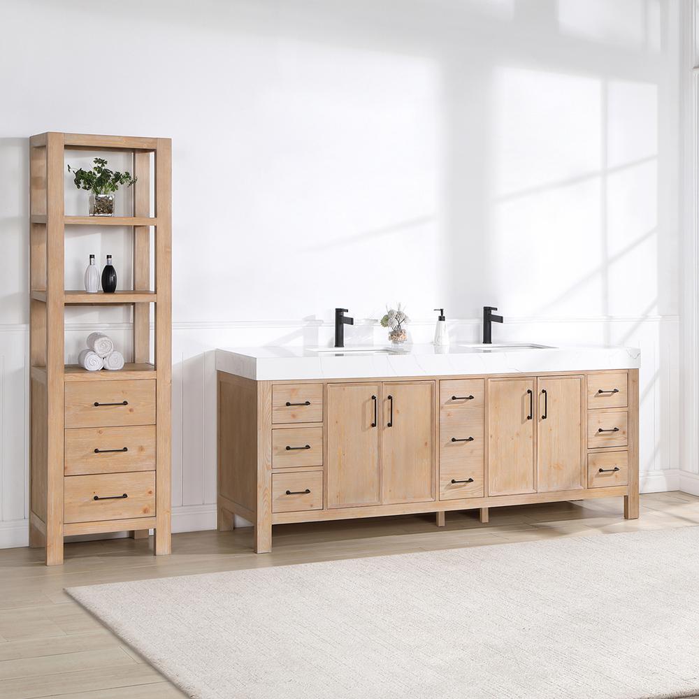 Free-standing Double Bathroom Vanity with Composite top in Lightning White. Picture 4