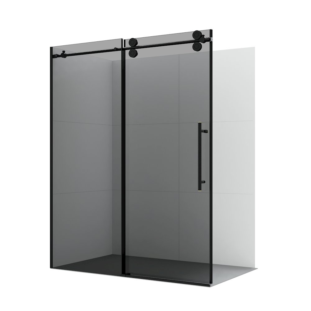 Echarri 64" W x 78" H Single Sliding Frameless Shower Door in Matte Black. Picture 1