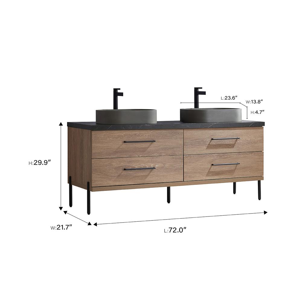 Double Sink Bath Vanity with Sintered Stone Top with Concrete Sink and Mirror. Picture 13