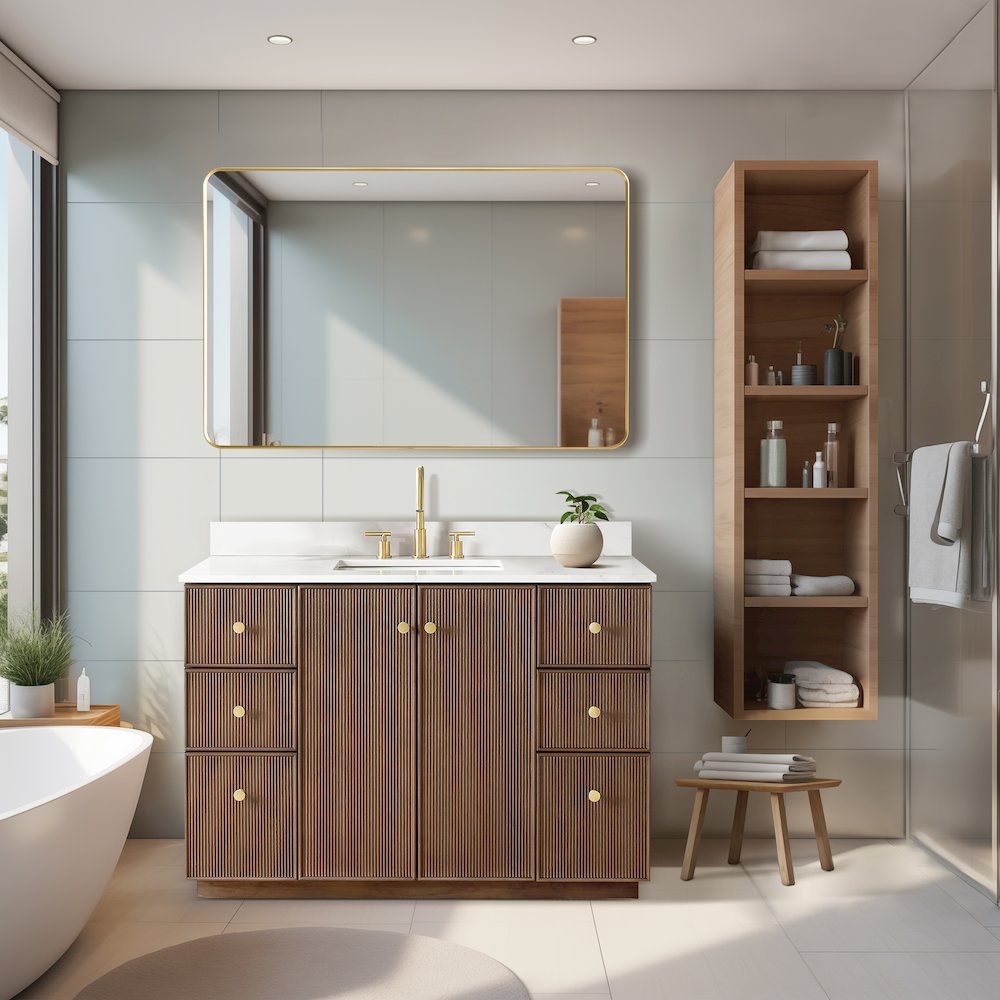 Oza 48" Free-standing Single Bath Vanity in Aged Dark Brown Oak. Picture 4