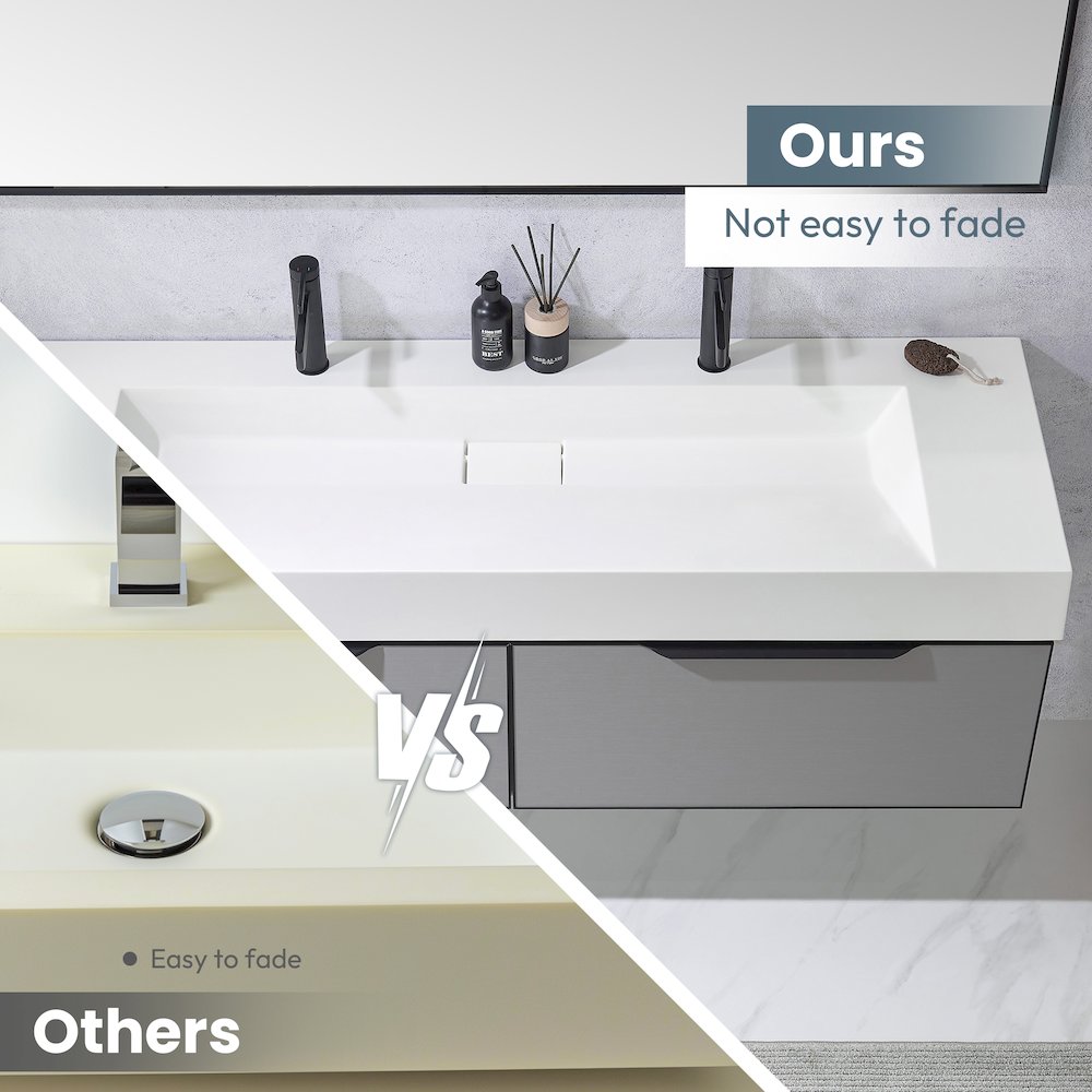 Rectangular White Finish Composite Granite Stone Console Bathroom Vanity Sink. Picture 7
