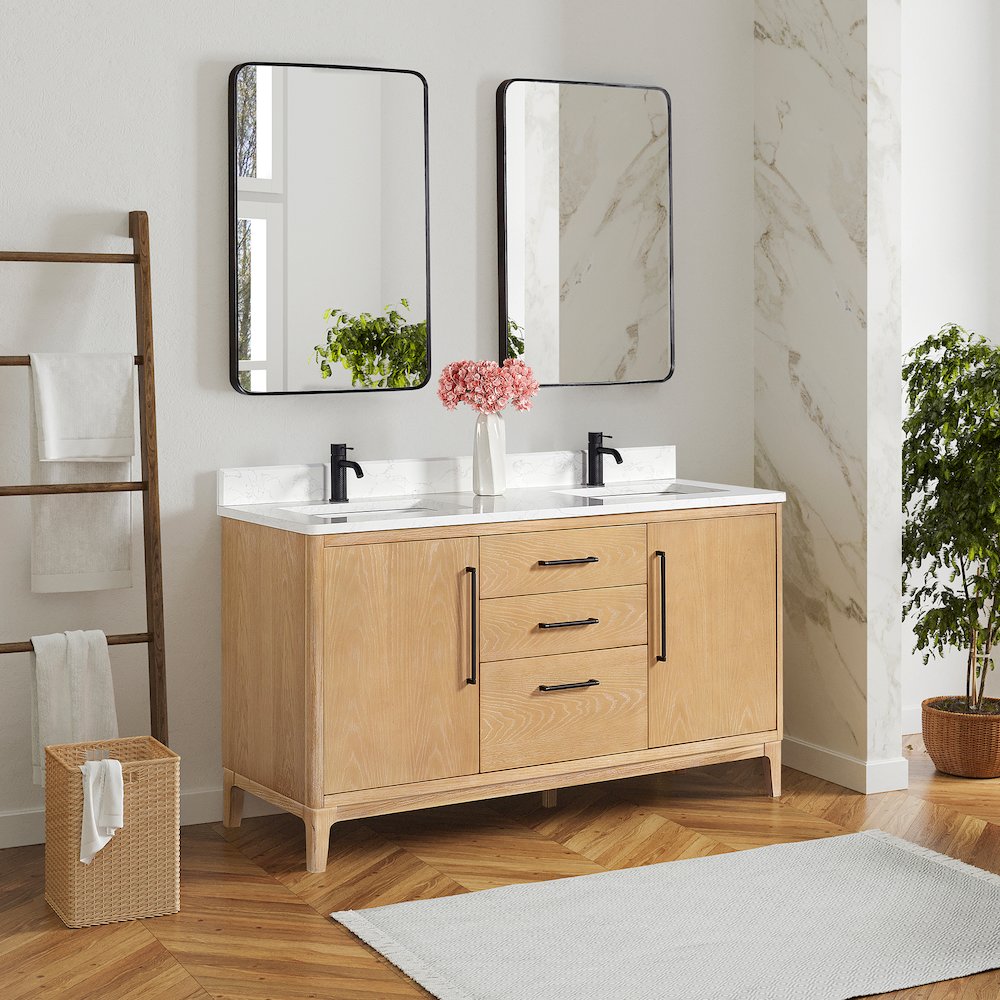 Gara 60M" Free-standing Double Bath Vanity in Washed Ash Grey. Picture 5