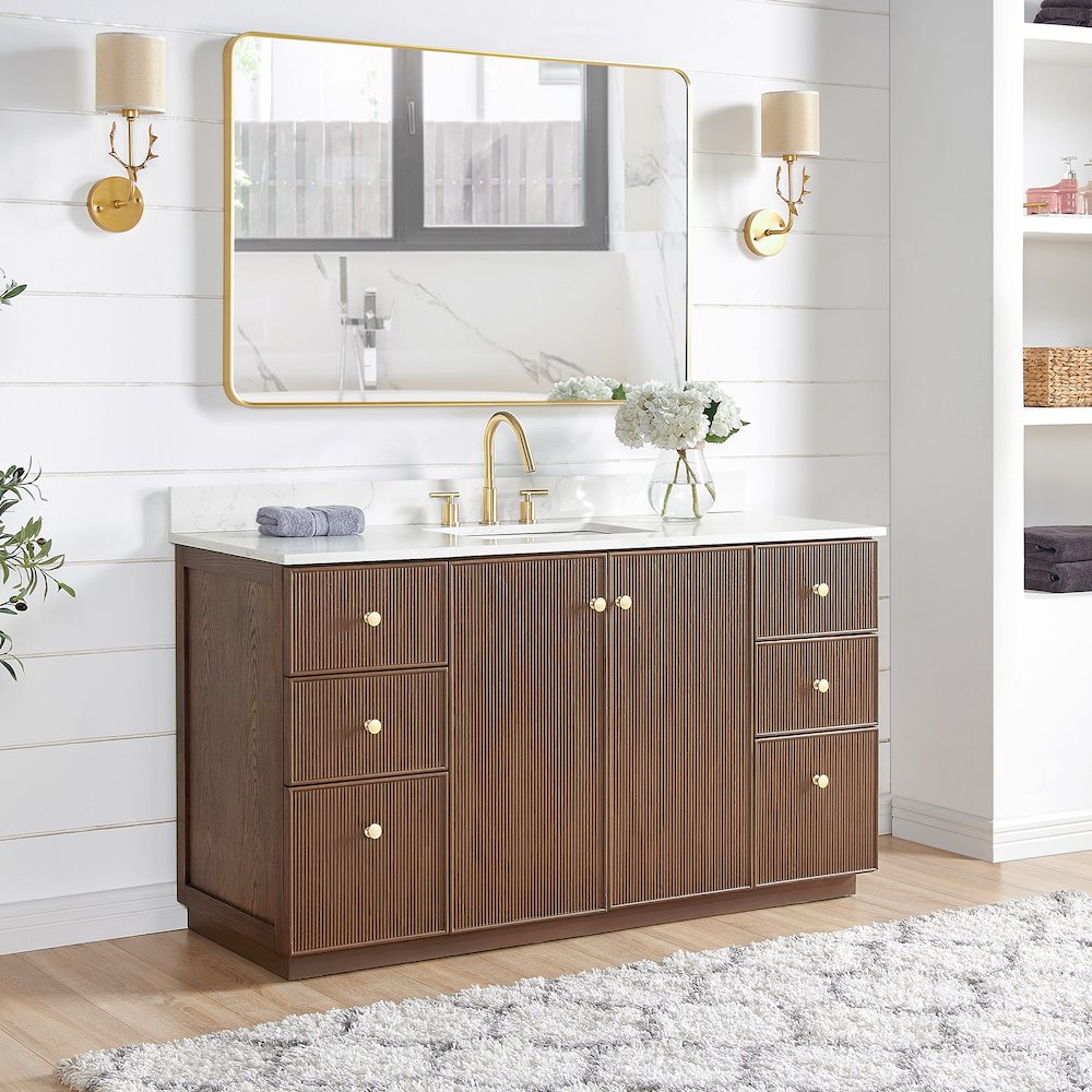 Oza 60" Free-standing Single Bath Vanity in Aged Dark Brown Oak. Picture 5