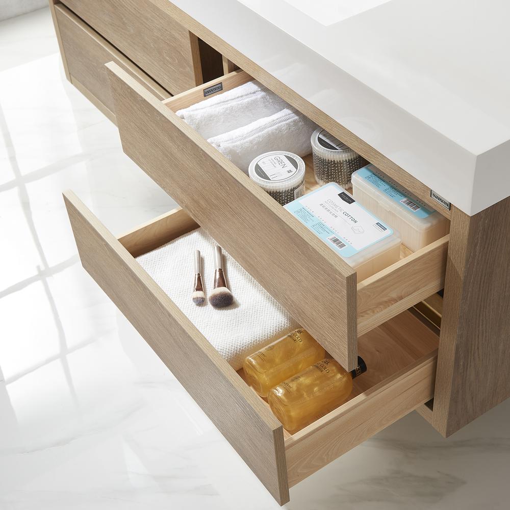 Single Sink Wall-Mount Bath Vanity with Composite Integral Square Sink Top. Picture 9