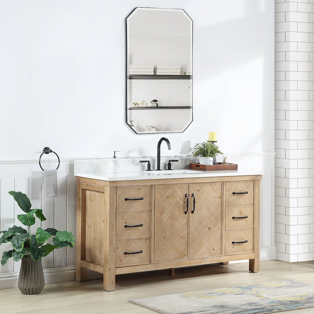 Javier 60" Free-standing Single Bath Vanity in Spruce Antique Brown. Picture 4