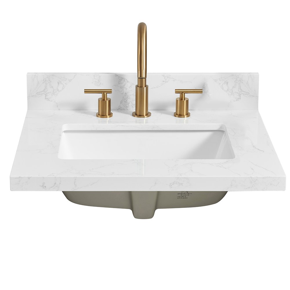 Composite Stone Vanity Top in Grain White with White Rectangular Single Sink. Picture 9
