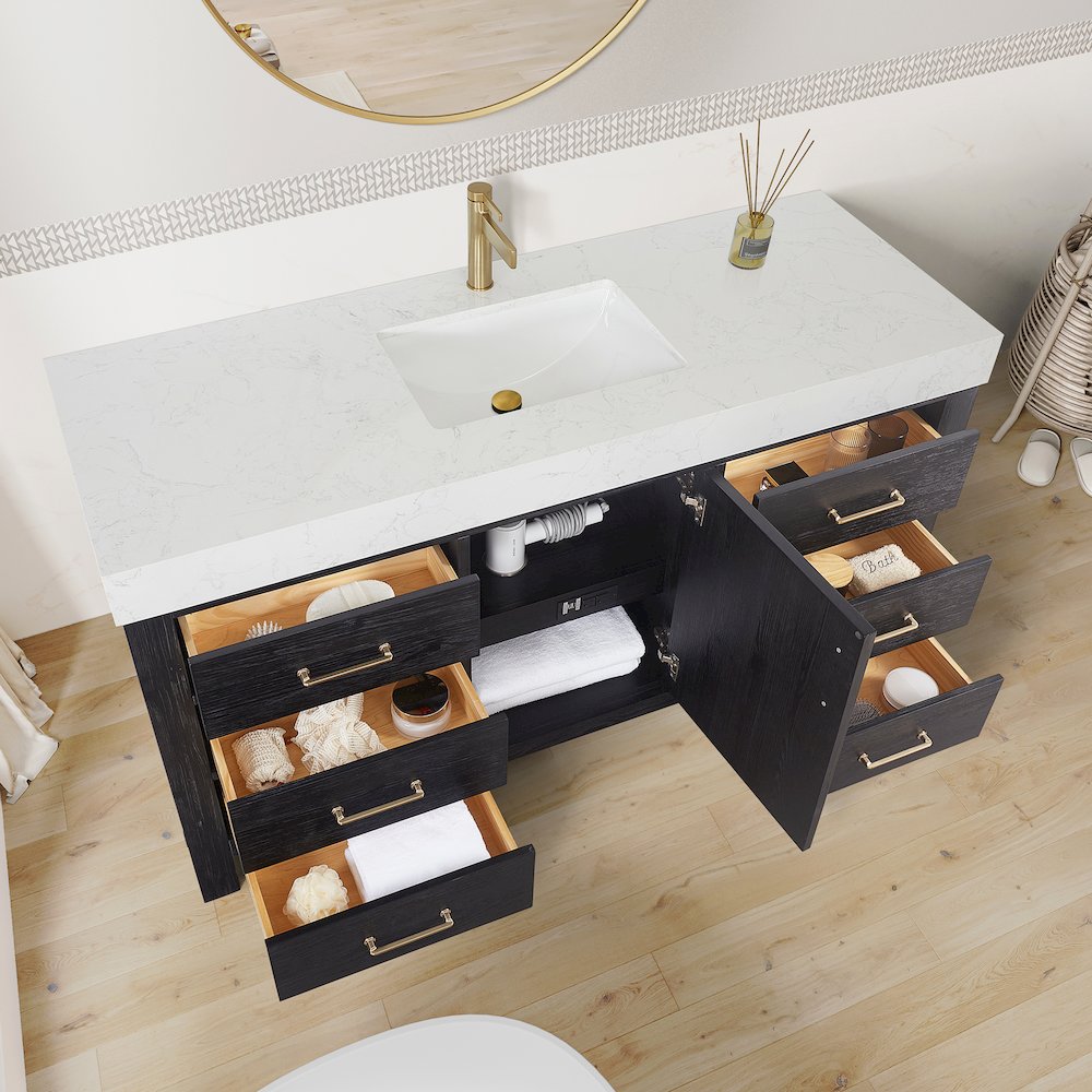 León 60in. Free-standing Single Bathroom Vanity in Fir Wood Black. Picture 6